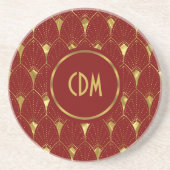 Shiny Gold Art Deco Muster auf rotem Hintergrund Getränkeuntersetzer (Vorne)