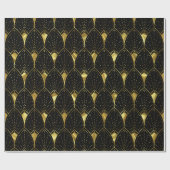 Shiny Gold Art Deco Muster auf schwarz Geschenkpapier (Flach)