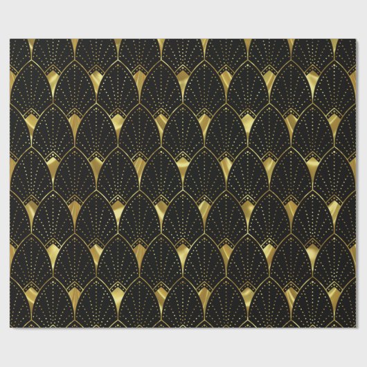 Shiny Gold Art Deco Muster auf schwarz Geschenkpapier (Flach)
