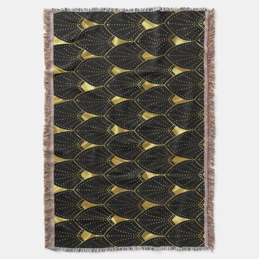 Shiny Gold Art Deco Muster auf schwarzem Hintergru Decke (Vorderseite Vertikal)