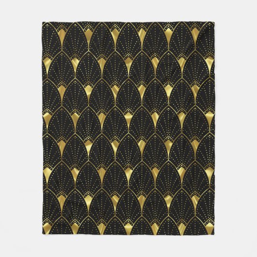 Shiny Gold Art Deco Muster auf schwarzem Hintergru Fleecedecke (Vorderseite)