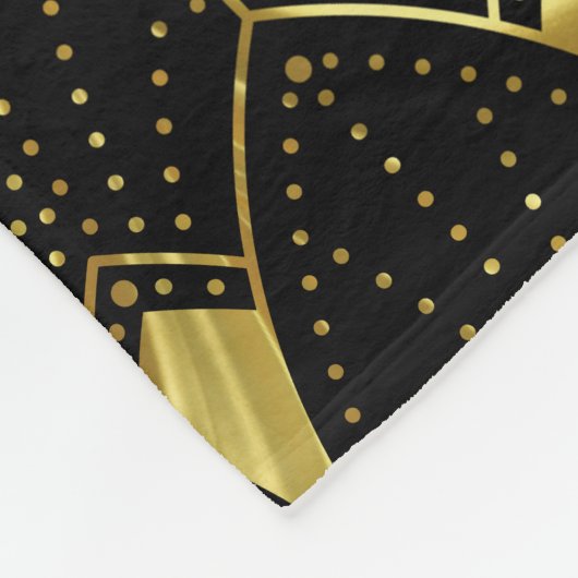 Shiny Gold Art Deco Muster auf schwarzem Hintergru Fleecedecke (Ecke)