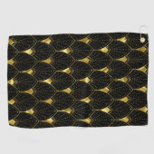 Shiny Gold Art Deco Muster auf schwarzem Hintergru Golfhandtuch (Horizontal)