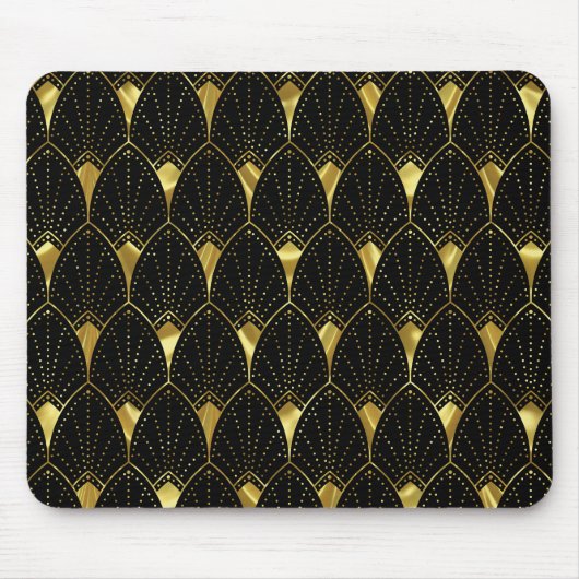 Shiny Gold Art Deco Muster auf schwarzem Hintergru Mousepad (Vorne)