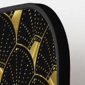 Shiny Gold Art Deco Muster auf schwarzem Hintergru Pickleball Schläger (Linke Seite)