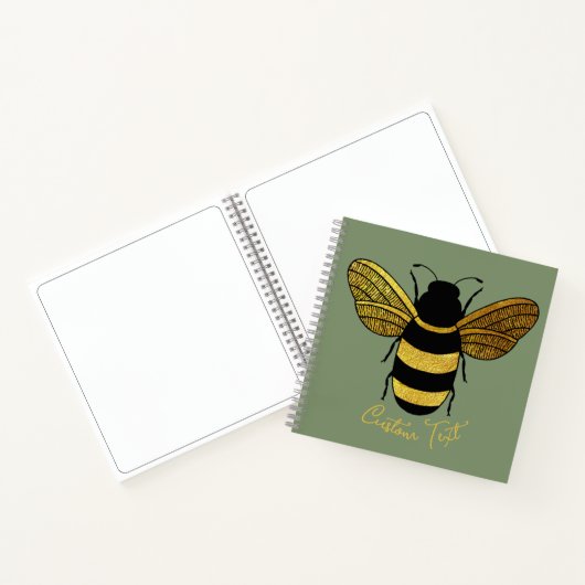 SHINY GOLD BLACK STRIPED BUMBLEBEE SAGE GREEN BIE NOTIZBLOCK (Innenseite)