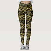 Shiny Gold & Black Tribal Geometric Muster Leggings (Vorderseite)