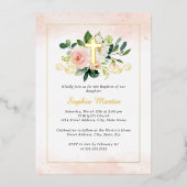 Shiny Gold Cross Hübsche Blumentaufen Folieneinladung (Vorderseite)