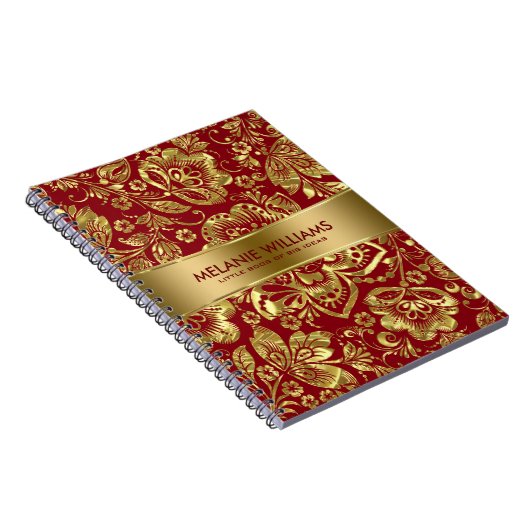 Shiny Gold Damasks Burgundy Hintergrund Notizblock (Rechte Seite)
