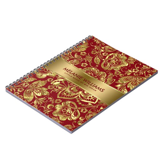 Shiny Gold Damasks Burgundy Hintergrund Notizblock (Linke Seite)