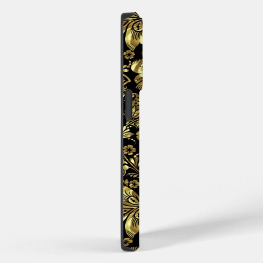Shiny Gold Damaskus im schwarzen Hintergrund Case-Mate iPhone Hülle (Rückseite / Rechts)