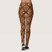 Shiny Gold & Dark Brown Floral Damask Leggings (Rückseite)