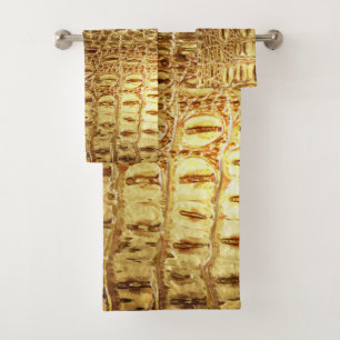 Shiny Gold Designer Alligator Crocodile Skin Badhandtuch Set