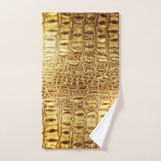 Shiny Gold Designer Alligator Crocodile Skin Badhandtuch Set (Handtuch)