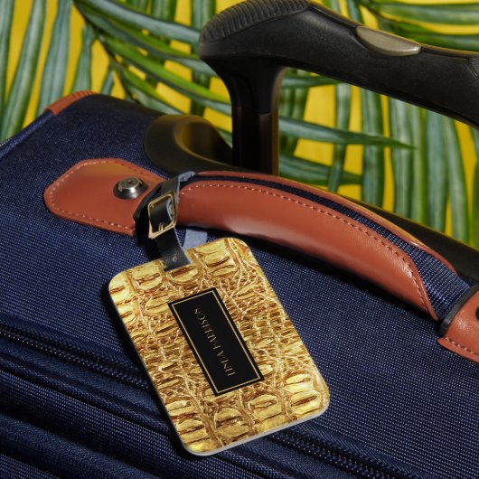 Shiny Gold Designer Alligator Crocodile Skin Gepäckanhänger (Vorderseite Insitu 1)