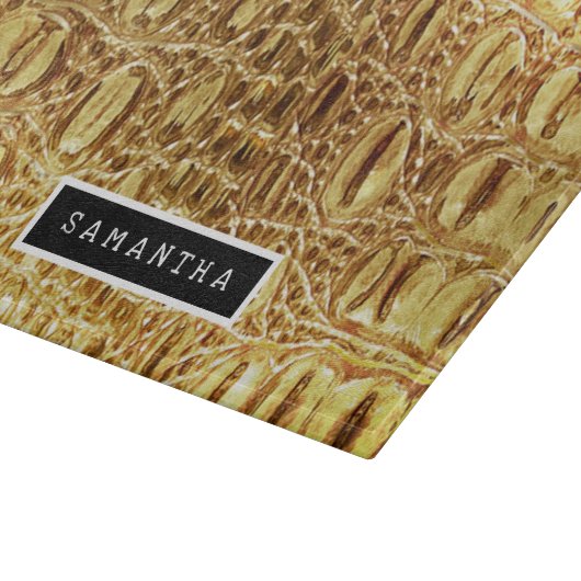 Shiny Gold Designer Alligator Crocodile Skin Schneidebrett (Ecke)