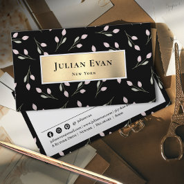 Shiny Gold Floral Black Business Card Visitenkarte