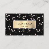 Shiny Gold Floral Black Business Card Visitenkarte (Vorderseite)