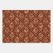 Shiny Gold Floral Damask auf schwarz, rot, grün Geschenkpapier Set (Vorderseite 2)