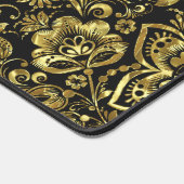 Shiny gold floral damasks on black custom monogram schreibtischunterlage (Ecke)