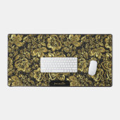 Shiny gold floral damasks on black custom monogram schreibtischunterlage (Tastatur & Maus)