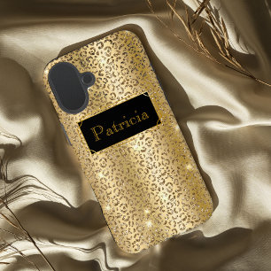 Shiny Gold glamouröser Leparddruck Glitzer iPhone 16 Plus Hülle