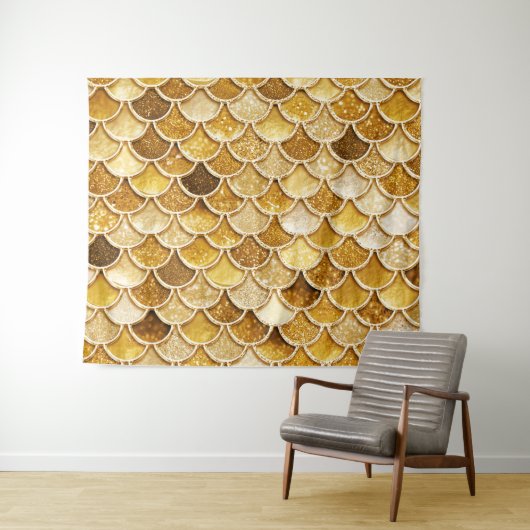Shiny Gold Glitzer Mermaid Scales Wandteppich (Beispiel (Horizontal))