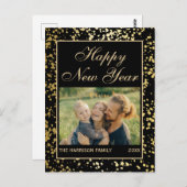 Shiny Gold Glitzer New Year Foto Black Postkarte (Vorne/Hinten)