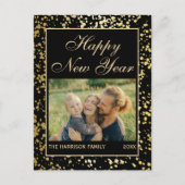 Shiny Gold Glitzer New Year Foto Black Postkarte (Vorderseite)