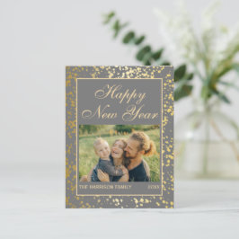 Shiny Gold Glitzer New Year Foto Dunkelgrau Postkarte