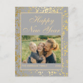 Shiny Gold Glitzer New Year Foto Grau Postkarte (Vorderseite)