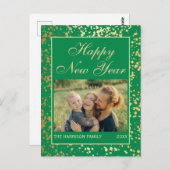 Shiny Gold Glitzer New Year Foto Green Postkarte (Vorne/Hinten)
