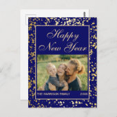 Shiny Gold Glitzer New Year Foto Navy Blue Postkarte (Vorne/Hinten)