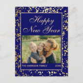 Shiny Gold Glitzer New Year Foto Navy Blue Postkarte (Vorderseite)