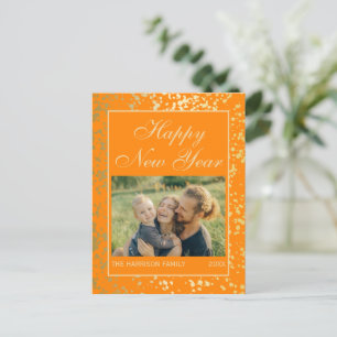 Shiny Gold Glitzer New Year Foto Orange Postkarte
