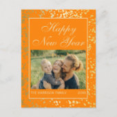 Shiny Gold Glitzer New Year Foto Orange Postkarte (Vorderseite)