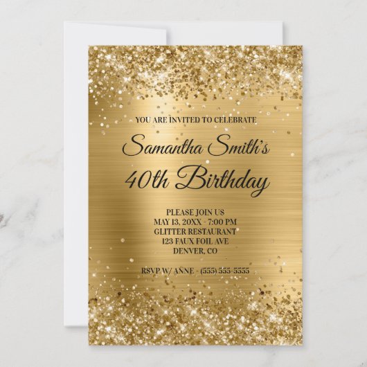 Shiny Gold Glitzer Pinsel Foil Monogram Birthday Einladung (Vorderseite)