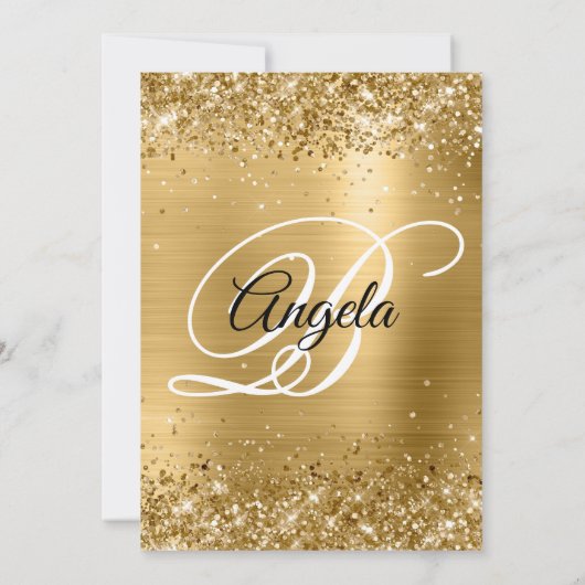 Shiny Gold Glitzer Pinsel Foil Monogram Birthday Einladung (Rückseite)