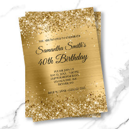 Shiny Gold Glitzer Pinsel Foil Monogram Birthday Einladung