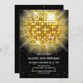 Shiny Gold Halftone Diskothek Ball Black Birthday Einladung (Vorne/Hinten)