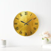 Shiny Gold Imitate Schwarze römische Zahlen Große Wanduhr (Zuhause)