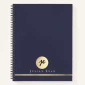 Shiny Gold Monogram Navy Blue Führungskraft Spiral Notizblock (Vorderseite)