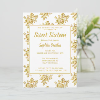 Shiny Gold Rose Sweet 16 Einladung