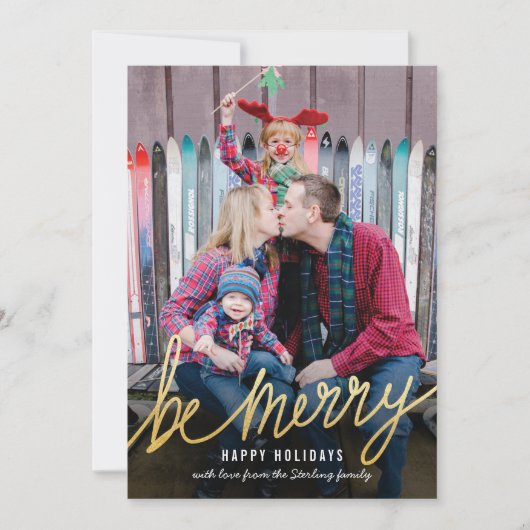 Shiny Gold Script Classic Weihnachtsfotokarten Feiertagskarte (Vorderseite)