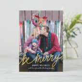 Shiny Gold Script Classic Weihnachtsfotokarten Feiertagskarte (Stehend Vorderseite)