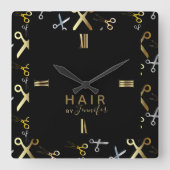 Shiny Gold & Silver Scissors Muster-Haarstylle Quadratische Wanduhr (Vorderseite)