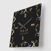 Shiny Gold & Silver Scissors Muster-Haarstylle Quadratische Wanduhr (Winkel)