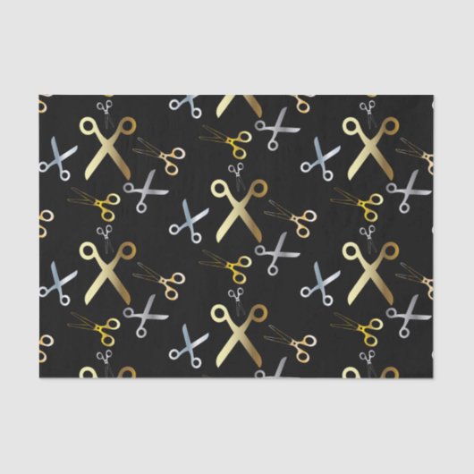 Shiny Gold & Silver Scissors Muster-Haarstylle Seidenpapier (Vorderseite)