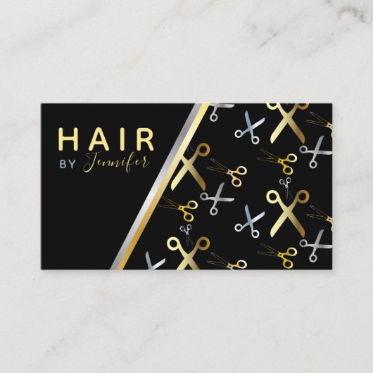 Shiny Gold & Silver Scissors Muster-Haarstylle Visitenkarte (Vorderseite)