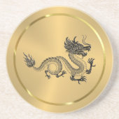 Shiny Gold Stainless Steel Texture Black Dragon Getränkeuntersetzer (Vorne)